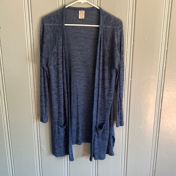 Faded Glory Sweaters - SOLD Blue Draped Knit Angle Front Duster Cardigan Split Hem Sides W/ Pockets- M